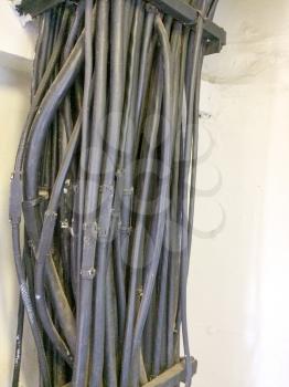 Neat organized tidy electric wire cables background concept on USS Iowa naval warship destroyer battleship