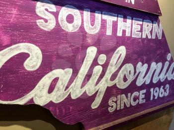 California state map with words southern on purple background