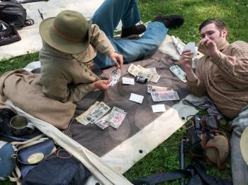 american civil war reenactment scene objects men in camp