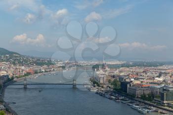 Budapest, Hungary - 6 May 2017: Budapest skyline and Szechenyi Chain Bridge