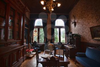 Konigswinter, Germany - 2 March 2019: Drachenburg castle interior, library