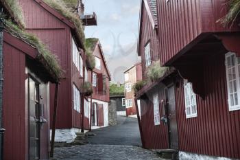 Torshavn, Faroe Islands, Denmark - 21 September 2019: Tinganes on a bright sunny day