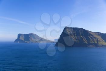 Kunoy and Vidoy islands, view from Kalsoy Kallur Lighthouse area, Faroe