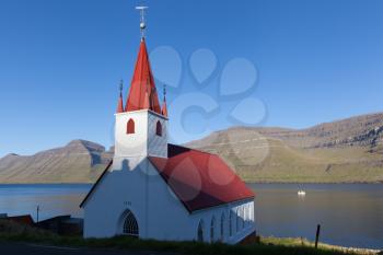 Husar, Faroe Islands, Denmark - 20 September 2019: Church built in 1920