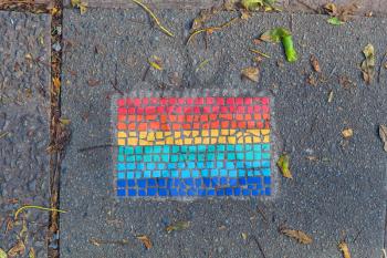 Manchester, UK - 20 October 2019: LGBT mosaic - Sackville Gardens, Gay Village, Canal St