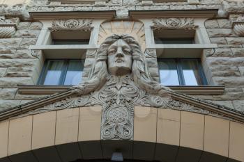 Riga, Latvia - 24 August 2019: Facade of Neiburgs Hotel