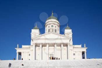 Helsinki, Finland - 19 January 2019: Helsinki Cathedral with blue sky in the background