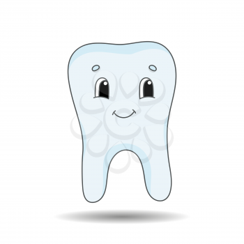 A healthy tooth without caries is smiling. Cute character. Colorful vector illustration. Cartoon style. Isolated on white background. Design element.