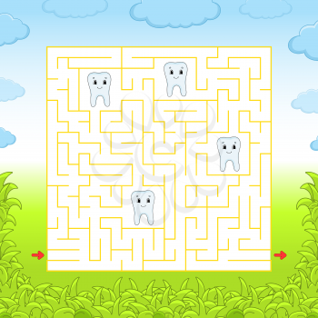 Square maze. Game for kids. Puzzle for children. Labyrinth conundrum. Color vector illustration. Find the right path. Isolated vector illustration. Cartoon character.