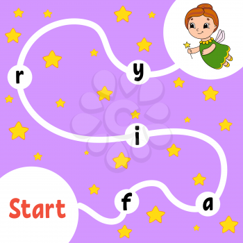Tooth Fairy. Logic puzzle game. Learning words for kids. Find the hidden name. Education developing worksheet. Activity page for study English. Isolated vector illustration. Cartoon style.