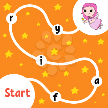 Young fairy. Logic puzzle game. Learning words for kids. Find the hidden name. Education developing worksheet. Activity page for study English. Isolated vector illustration. Cartoon style.