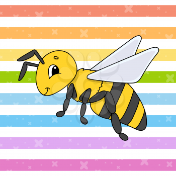 Striped bee. Colorful vector illustration. Cartoon style. Isolated on color background. Design element. Template for your design.