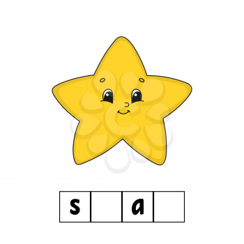 Words puzzle, star. Education developing worksheet. Learning game for kids. Color activity page. Puzzle for children. Riddle for preschool. Simple flat isolated vector illustration.