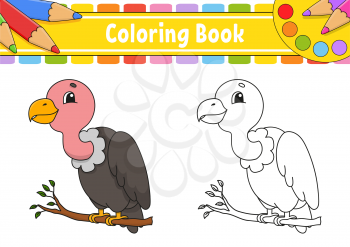 Coloring book for kids. Cheerful character. Vector color illustration. Cute cartoon style. Fantasy page for children. Black contour silhouette. Isolated on white background.