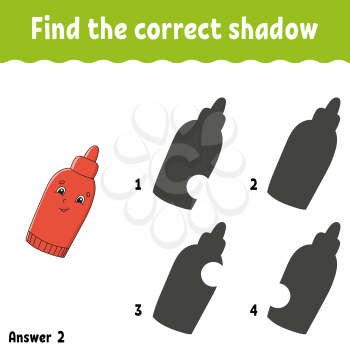 Find the correct shadow. Education developing worksheet. Matching game for kids. Activity page. Puzzle for children. Cartoon character. Isolated vector illustration.