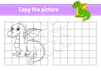 Copy the picture. Coloring book pages for kids. Education developing worksheet. Game for children. Handwriting practice. Cartoon character.