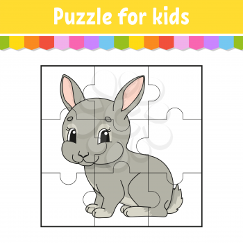 Puzzle game for kids. Jigsaw pieces. Color worksheet. Activity page.Isolated vector illustration. Cartoon style.