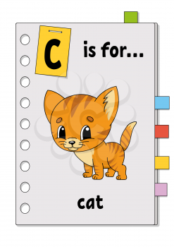ABC game for kids. Word and letter. Learning words for study English. Cartoon character. Color vector illustration.