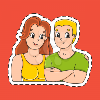 Sticker with contour. Cartoon character. Colorful vector illustration. Isolated on color background. Template for your design.