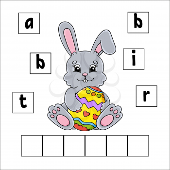 Words puzzle. Education developing worksheet. Learning game for kids. Activity page. Puzzle for children. Riddle for preschool. Vector illustration in cute cartoon style.