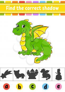 Find the correct shadow. Education developing worksheet. Activity page. Color game for children. Isolated vector illustration. Cartoon character.