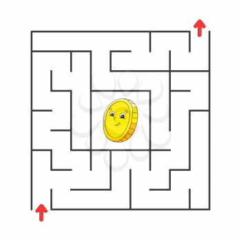 Square maze. Game for kids. Puzzle for children. Cartoon character. Labyrinth conundrum. Color vector illustration. Find the right path. The development of logical and spatial thinking.
