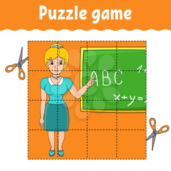 Puzzle game for kids. Education developing worksheet. Back to school. Color activity page. For toddler. Riddle for preschool. Isolated vector illustration in cartoon style.