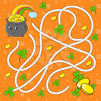 Maze. Game for kids. Labyrinth conundrum. Education developing worksheet. Puzzle for children. Activity page. Cartoon character. Color vector illustration. St. Patrick's day.