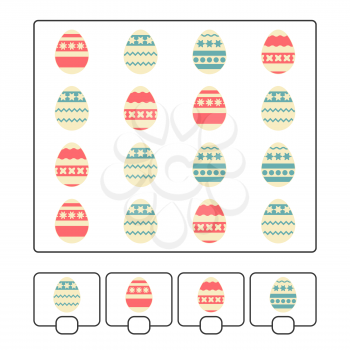 Counting game for preschool children for the development of mathematical abilities. How much. Easter eggs. With a place to write answers. Simple flat isolated vector illustration