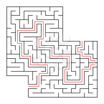 A square labyrinth with an entrance and an exit. Simple flat vector isolated illustration. With a place for your drawings. With the answer