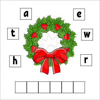 Words puzzle. Wreath. Education developing worksheet. Learning game for kids. Activity page. Puzzle for children. Riddle for preschool. Vector illustration in cute cartoon style.