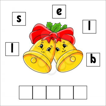 Words puzzle. Bells. Education developing worksheet. Learning game for kids. Activity page. Puzzle for children. Riddle for preschool. Vector illustration in cute cartoon style.