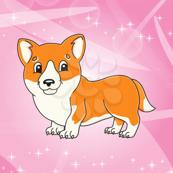 Cute character. Adorable Corgi. Colorful vector illustration. Cartoon style. Isolated on color abstract background. Template for your design, books, stickers, posters, cards, clothes.