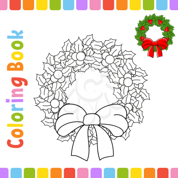 Coloring book for kids. Winter theme. Cheerful character. Vector illustration. Cute cartoon style. Fantasy page for children. Black contour silhouette. Isolated on white background.