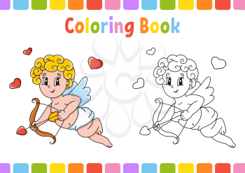 Coloring book for kids. Cartoon character. Vector illustration. Fantasy page for children. Valentine's Day. Black contour silhouette. Isolated on white background.