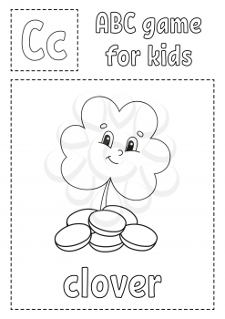 ABC game for kids. Alphabet coloring page. Cartoon character. Word and letter. St. Patrick's day. Vector illustration.