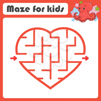 Square maze. Game for kids. Puzzle for children. Cartoon style. Labyrinth conundrum. Color vector illustration. Find the right path. The development of logical and spatial thinking. Cute character.
