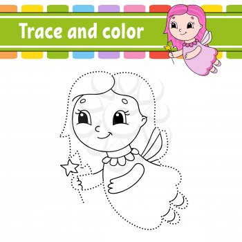 Trace and color. Coloring page for kids. Handwriting practice. Education developing worksheet. Activity page. Game for toddler and preschoolers. Isolated vector illustration. Cartoon style.