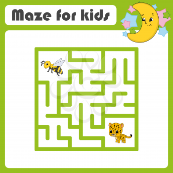 Funny maze. Game for kids. Puzzle for children. Cartoon style. Labyrinth conundrum. Color vector illustration. Find the right path. The development of logical and spatial thinking.