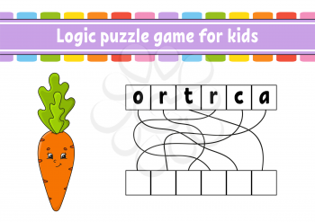 Logic puzzle game. Learning words for kids. Find the hidden name. Education developing worksheet. Activity page for study English. Game for children. Isolated vector illustration. Cartoon character.