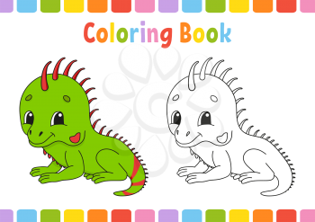 Coloring book for kids. Cheerful character. Vector illustration. Cute cartoon style. Fantasy page for children. Black contour silhouette. Isolated on white background.