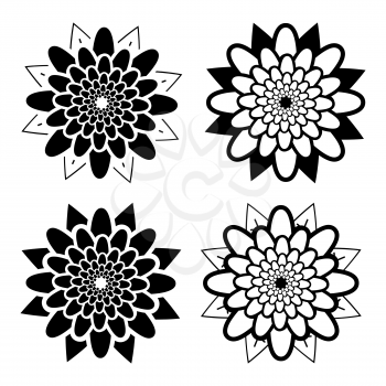set of black and white isolated flower icons