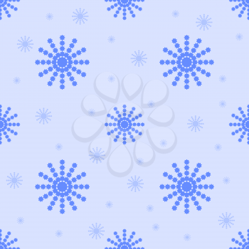 Seamless pattern of blue snowflakes on a light blue background