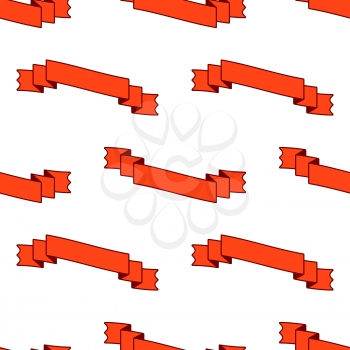 Seamless pattern of flat red curved ribbon banners. On a white background.