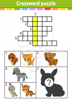 Crossword puzzle. Education developing worksheet. Activity page for study English. With color pictures. Game for children. Isolated vector illustration. Funny character. Cartoon style.