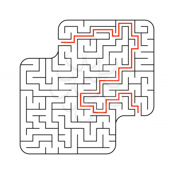 Abstract square maze. Game for kids. Puzzle for children. One entrance, one exit. Labyrinth conundrum. Flat vector illustration isolated on white background. With answer