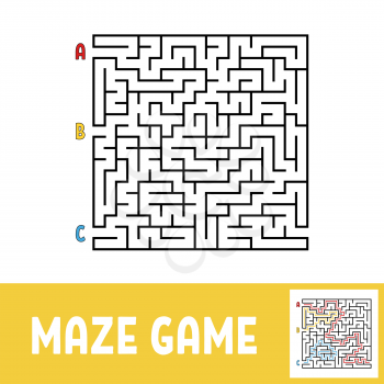 Colored square labyrinth. Game for kids. Puzzle for children. Maze conundrum. Flat vector illustration