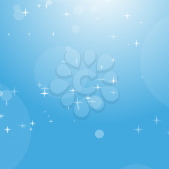 Color abstract background of blue sky with bokeh and stars. Simple flat vector illustration