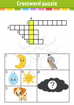 Crossword puzzle. Education developing worksheet. Activity page for study English. With color pictures. Game for children. Isolated vector illustration. Funny character. Cartoon style