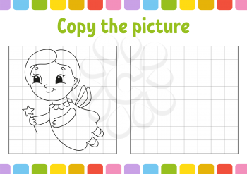 Copy the picture. Coloring book pages for kids. Education developing worksheet. Game for children. Handwriting practice. Cute cartoon vector illustration